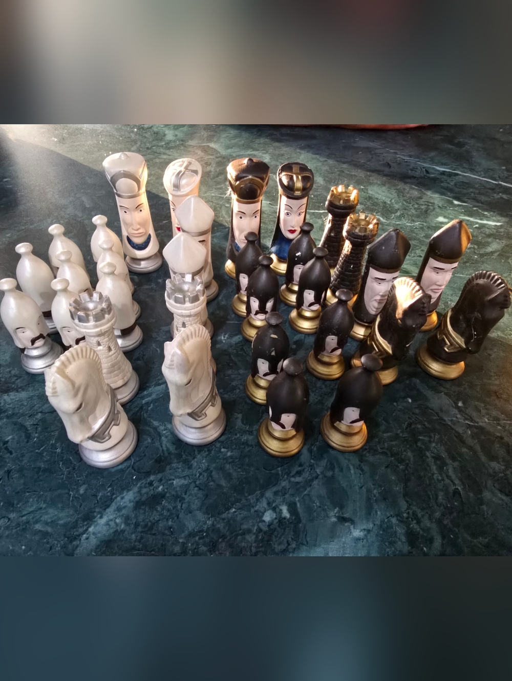 Vintage Hand Painted Ceramic Chess Set - 32 Pcs Used